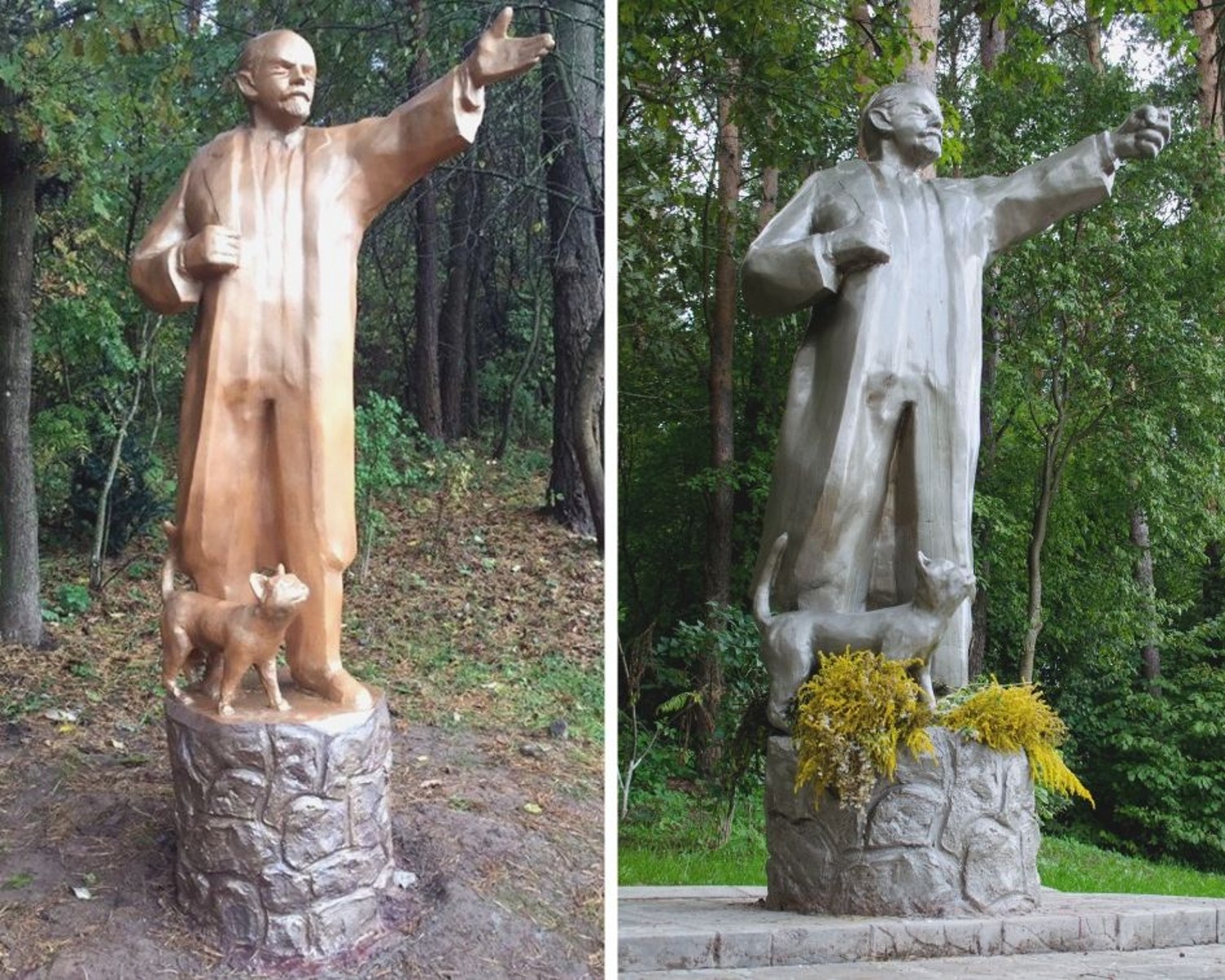 Скульптуру витебского «Ленина с котом» отремонтировали. Теперь Ленин показывает всем кулак