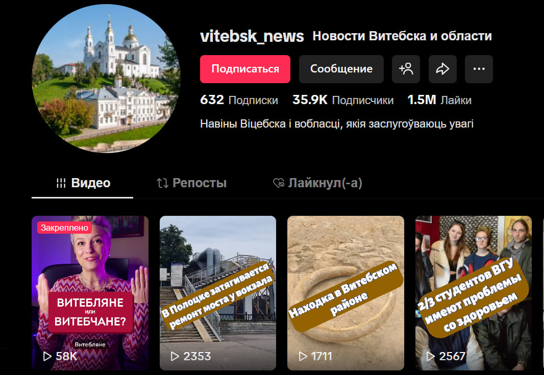 IАкаўнт у TikTok з віцебскімі навінамі ўжо сёмы раз прызнаны “экстрэмісцкім”